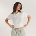 Lounge Underwear Sheer Knitted Polo Top - Cream