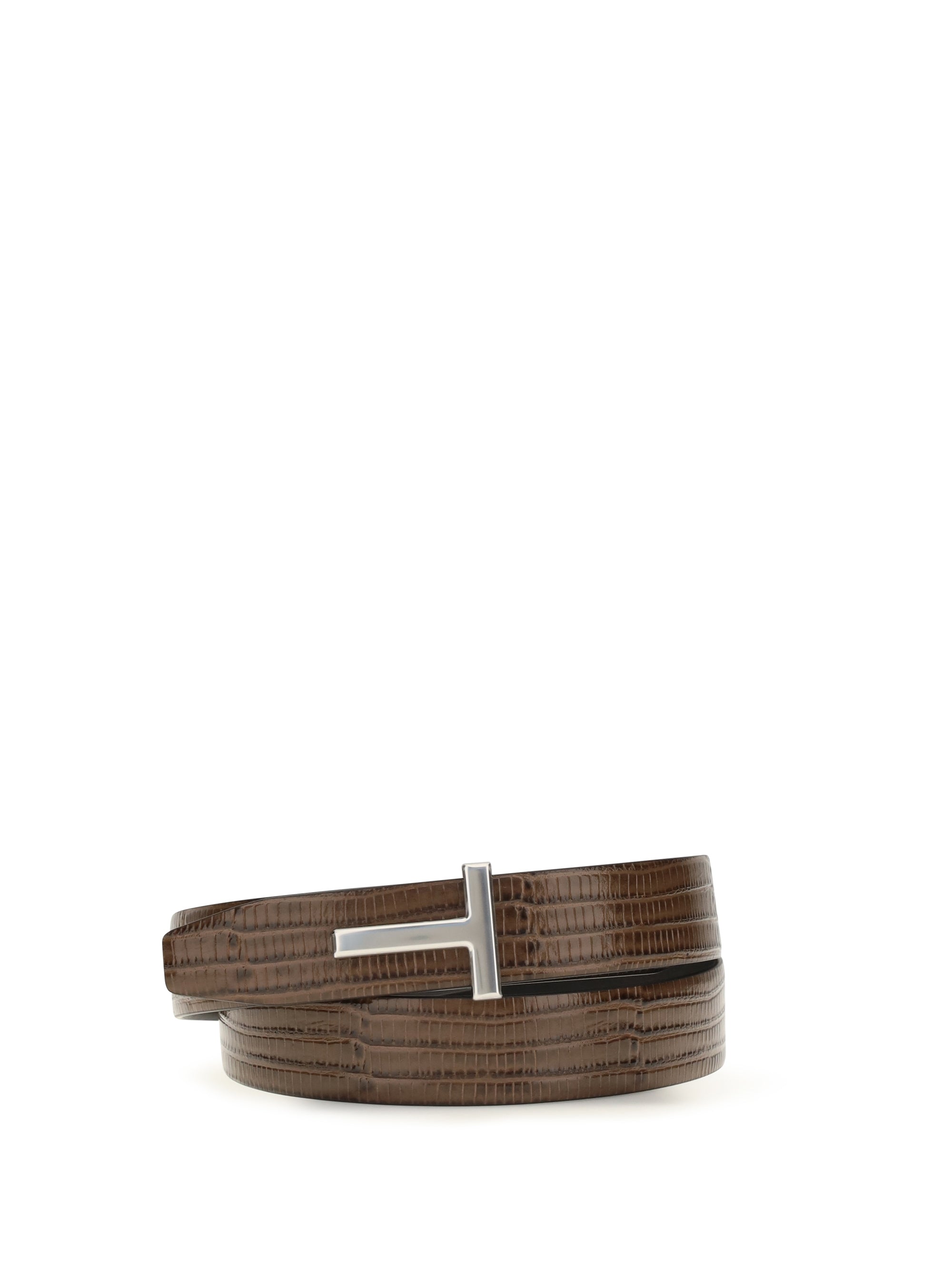 Tom Ford T Icon Reversible Calf Leather Belt — Brown