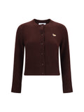 Maison Kitsuné Embroidered Fox Patch Merino Wool Cardigan — Brown