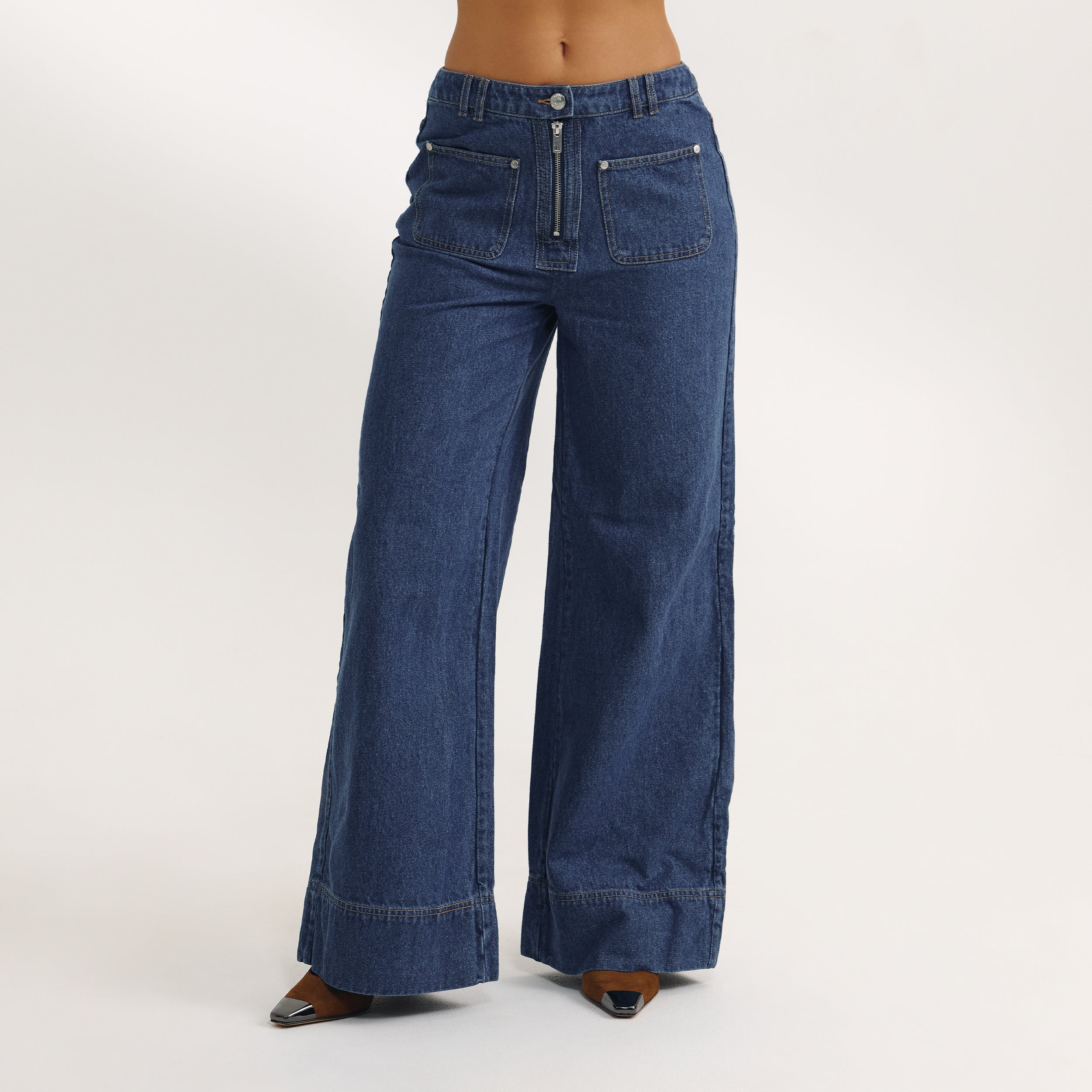 Lounge Underwear High-Waisted Wide-Leg Jeans - Blue