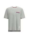 Thom Browne Cotton-Linen with Striped Pocket Detail T-Shirt — Gray