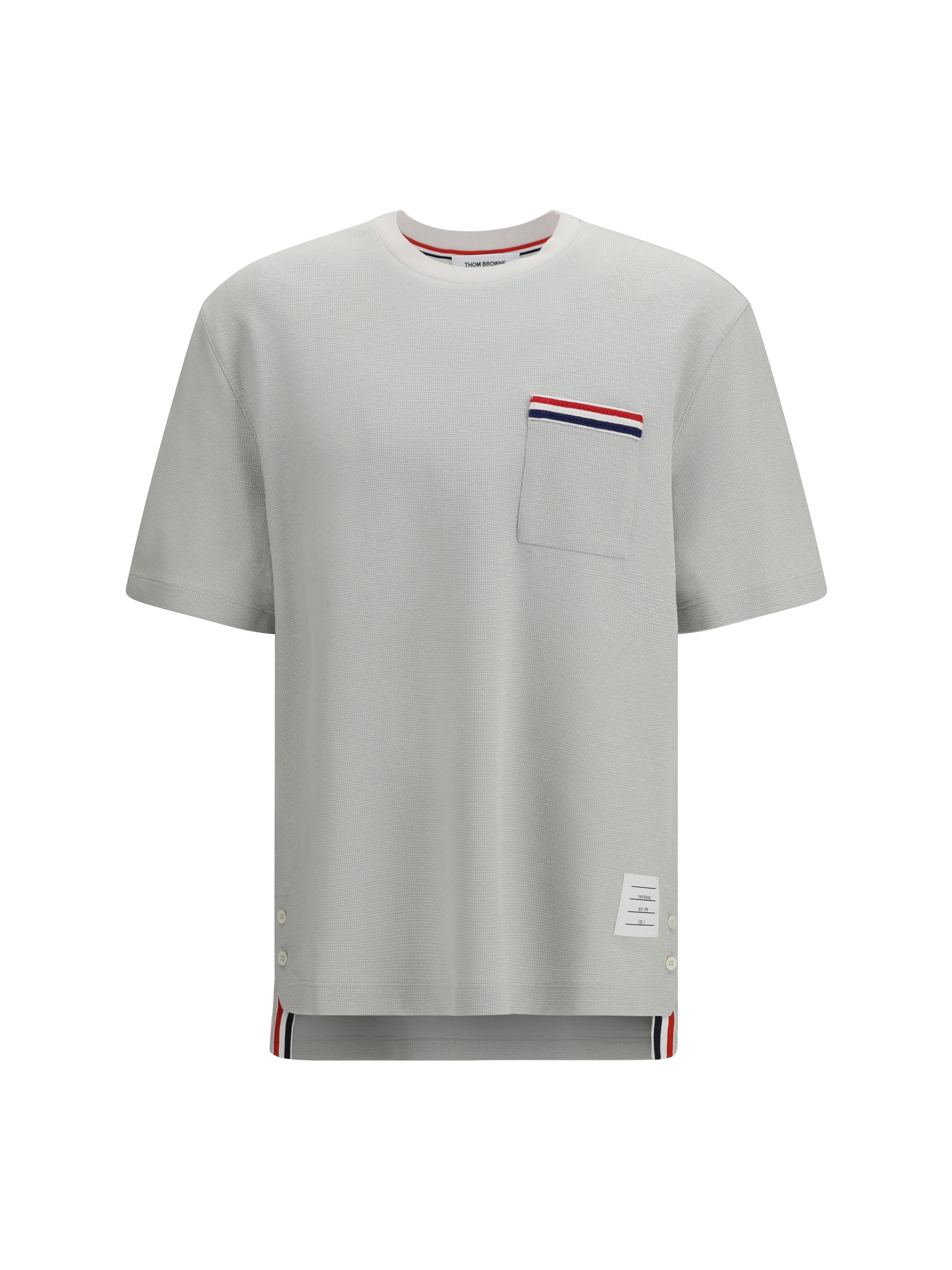 Thom Browne Cotton-Linen with Striped Pocket Detail T-Shirt — Gray