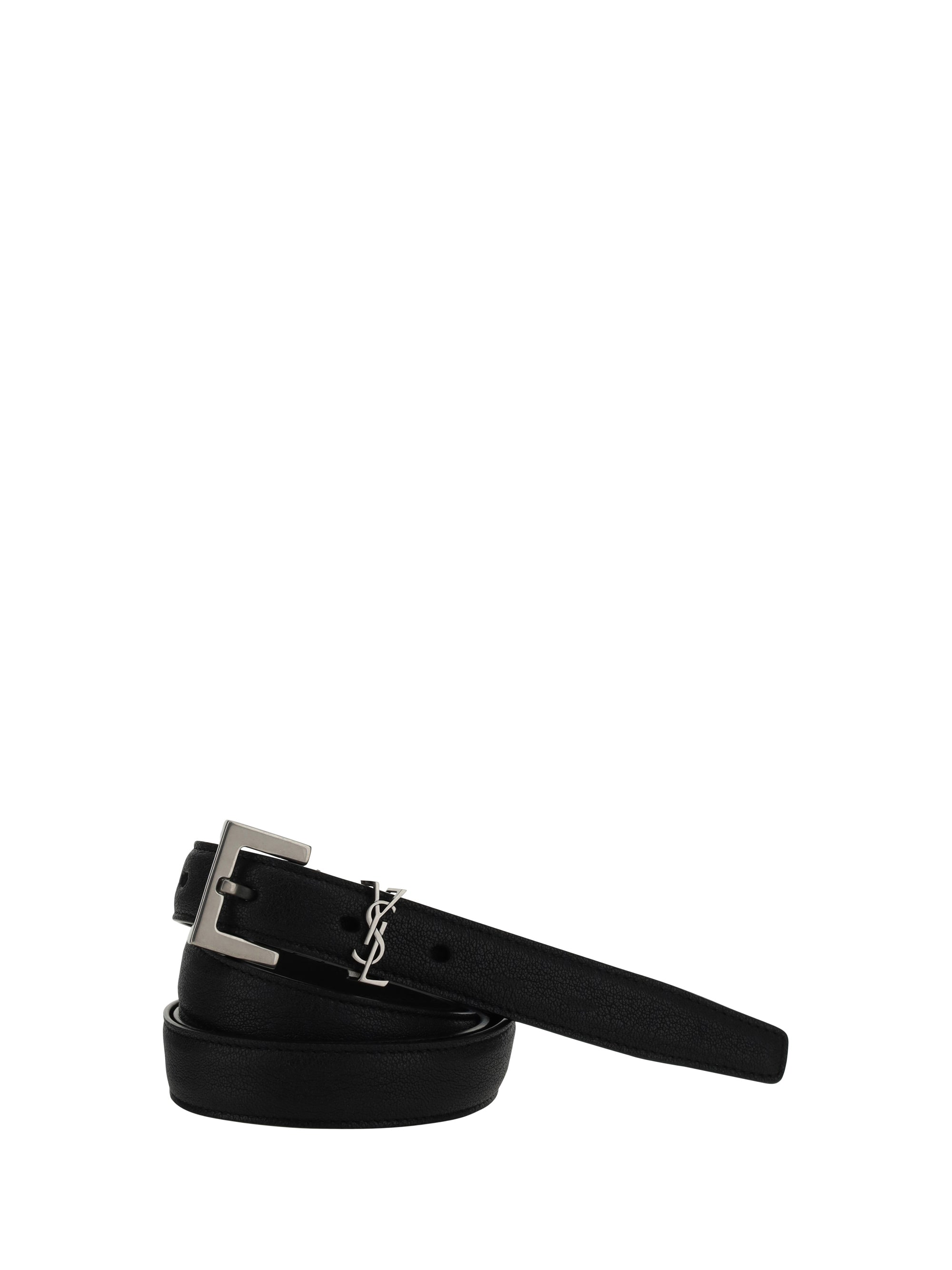 Saint Laurent Monogram Leather Belt — Black