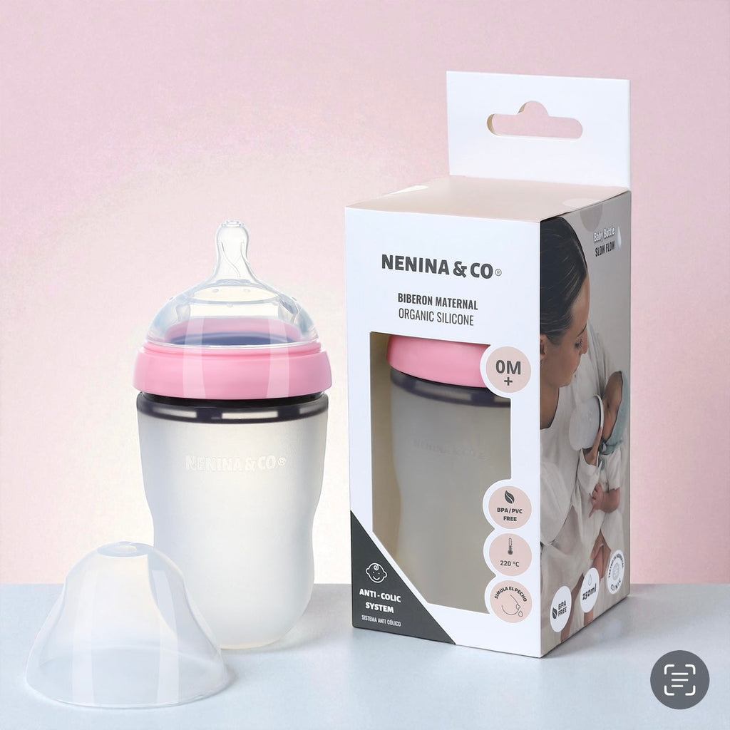 Pack Biberon flujo lento + Chupete Clásico Rosa pálido Nenina & Co