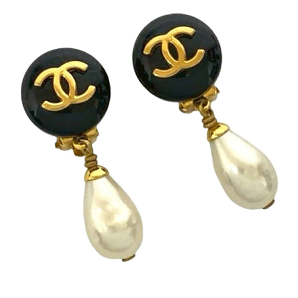 CC Gold Plated Resin and Faux Pearl Drop Clip On Earrings