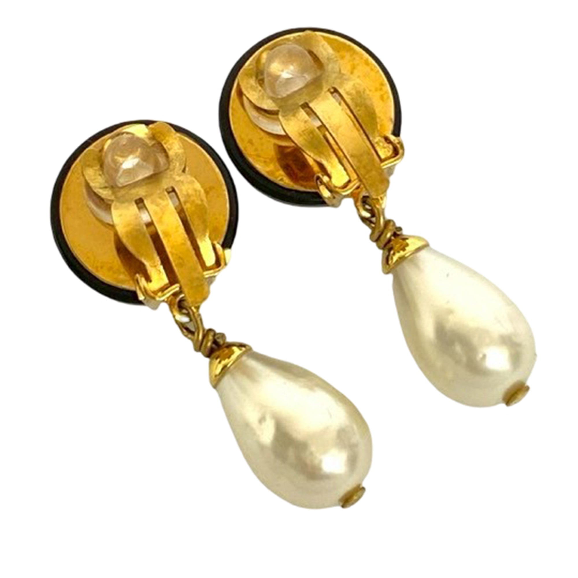 CC Gold Plated Resin and Faux Pearl Drop Clip On Earrings