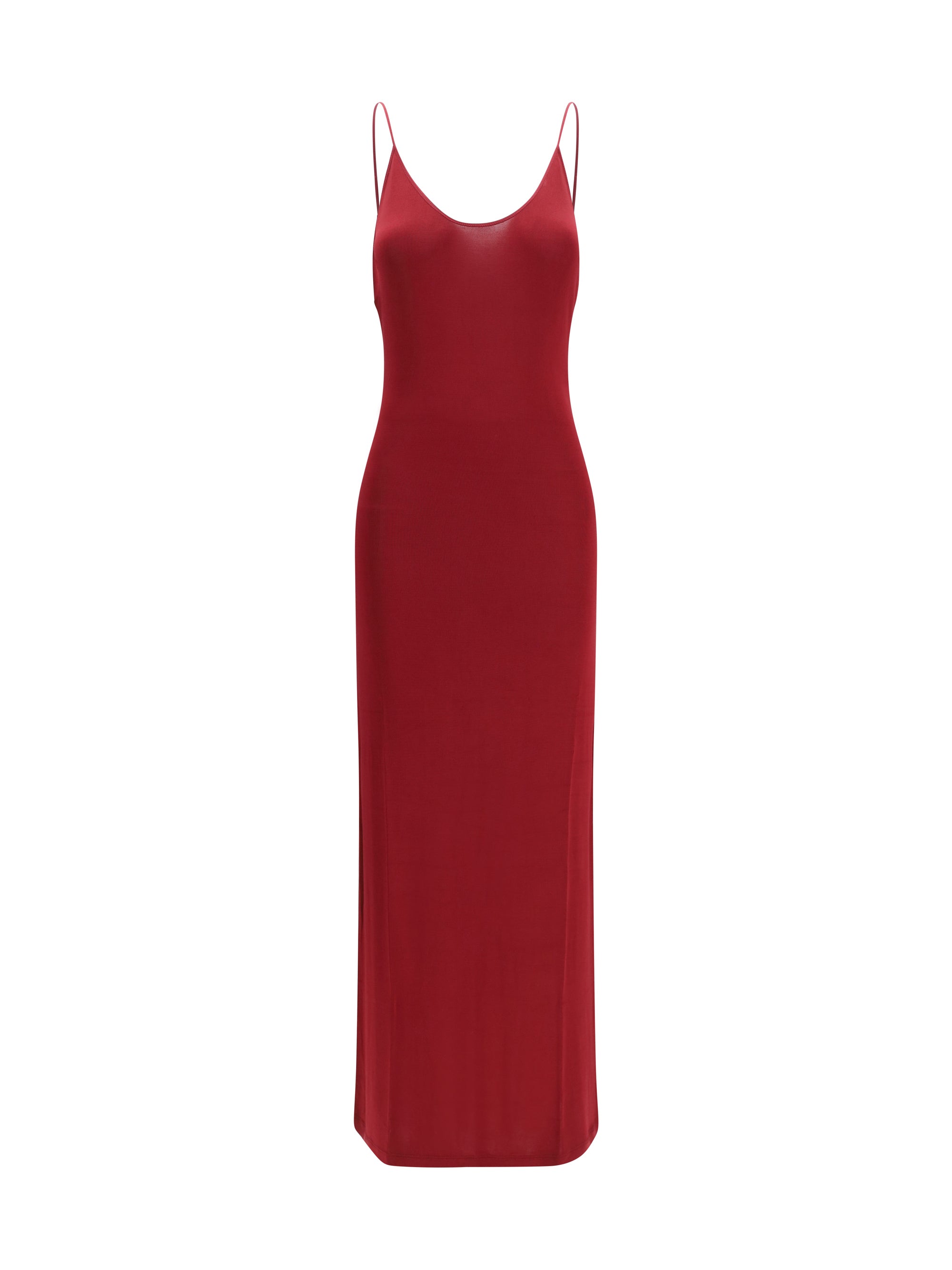 Saint Laurent Backless Knit with Cassandre Chain Dress — Red