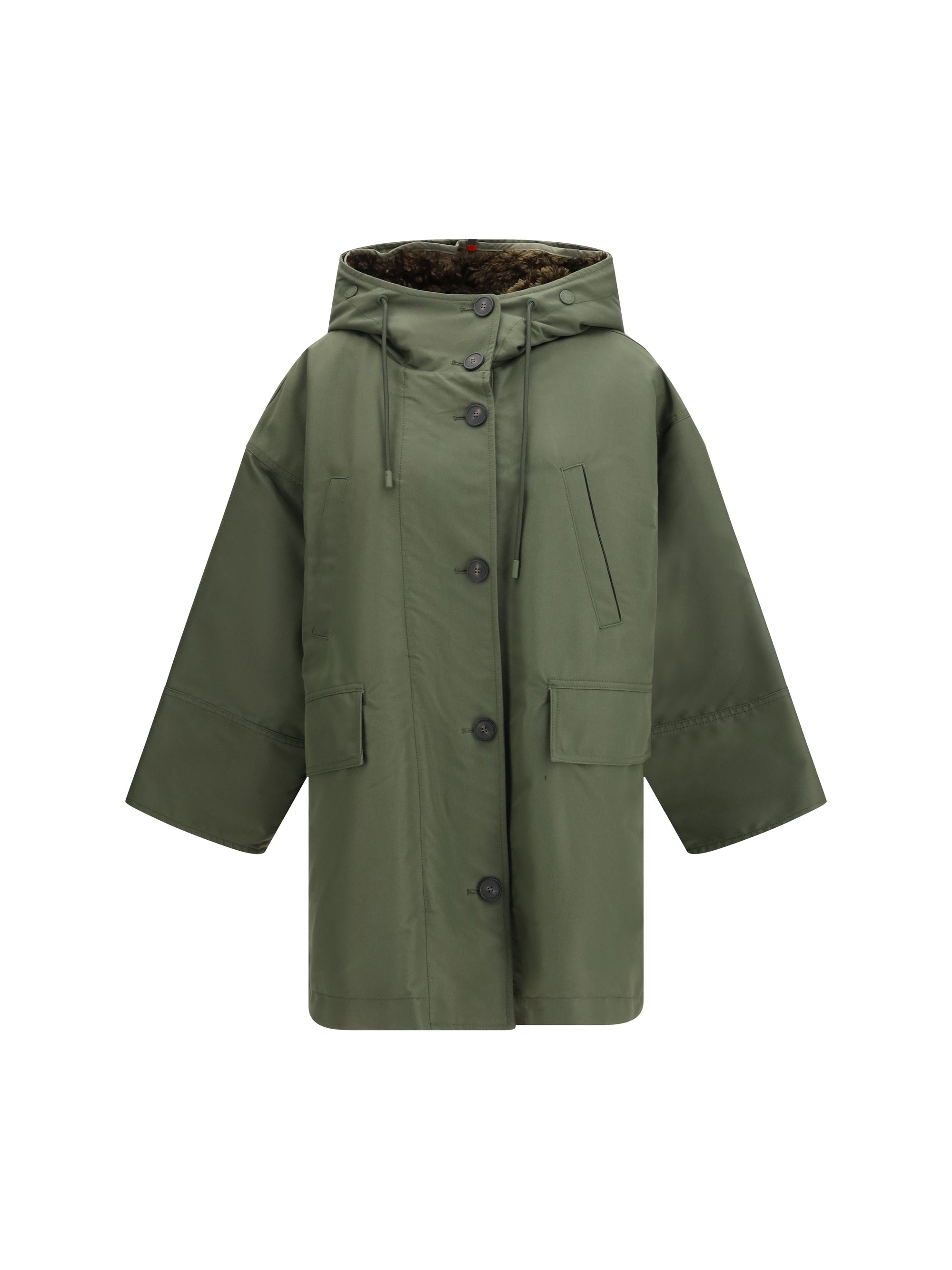 Max Mara Weekend Water-Repellent Canvas Midi Parka — Green