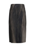 Ermanno Scervino Crinkled Leather Midi Skirt — Black