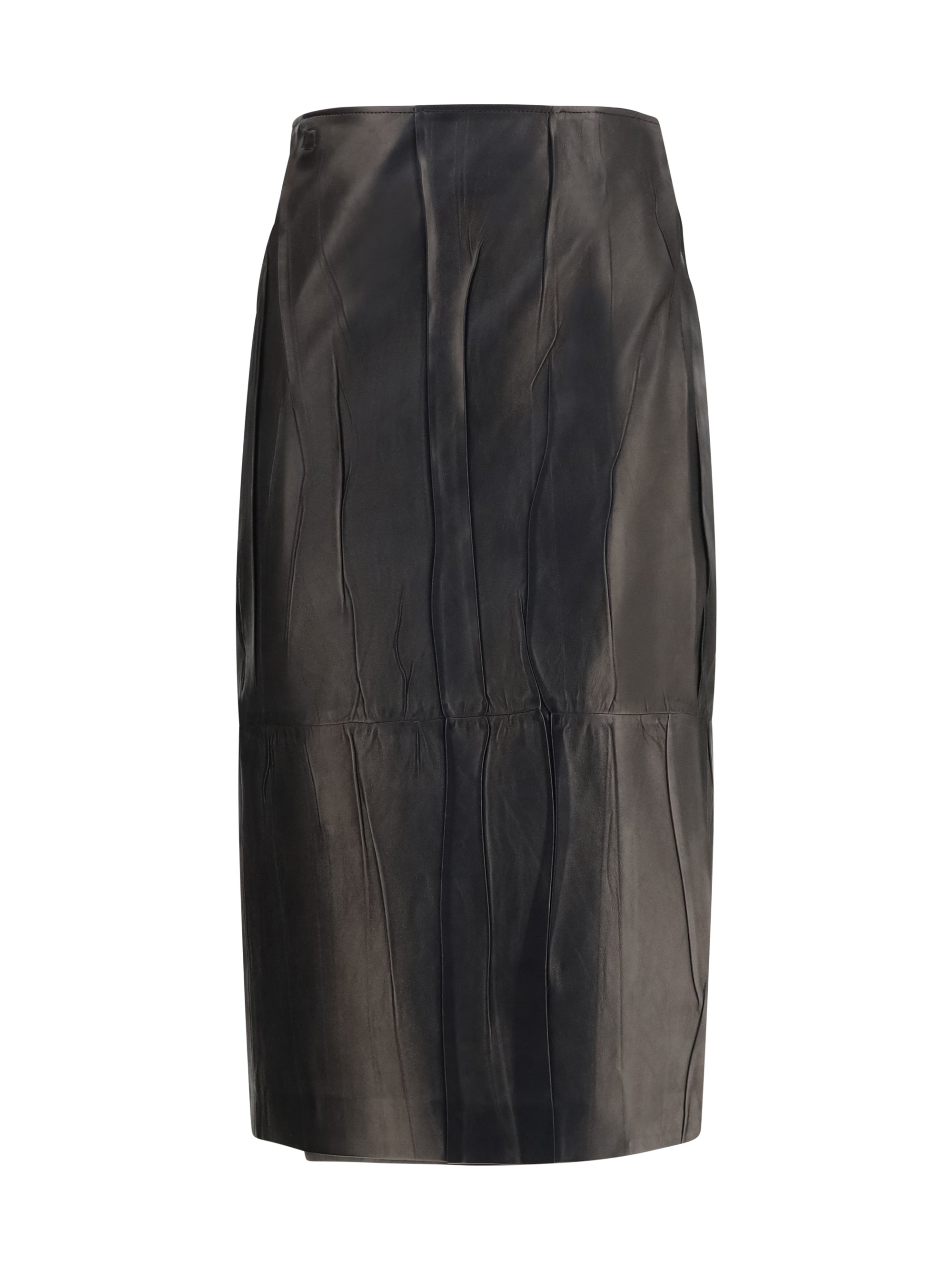 Ermanno Scervino Crinkled Leather Midi Skirt — Black