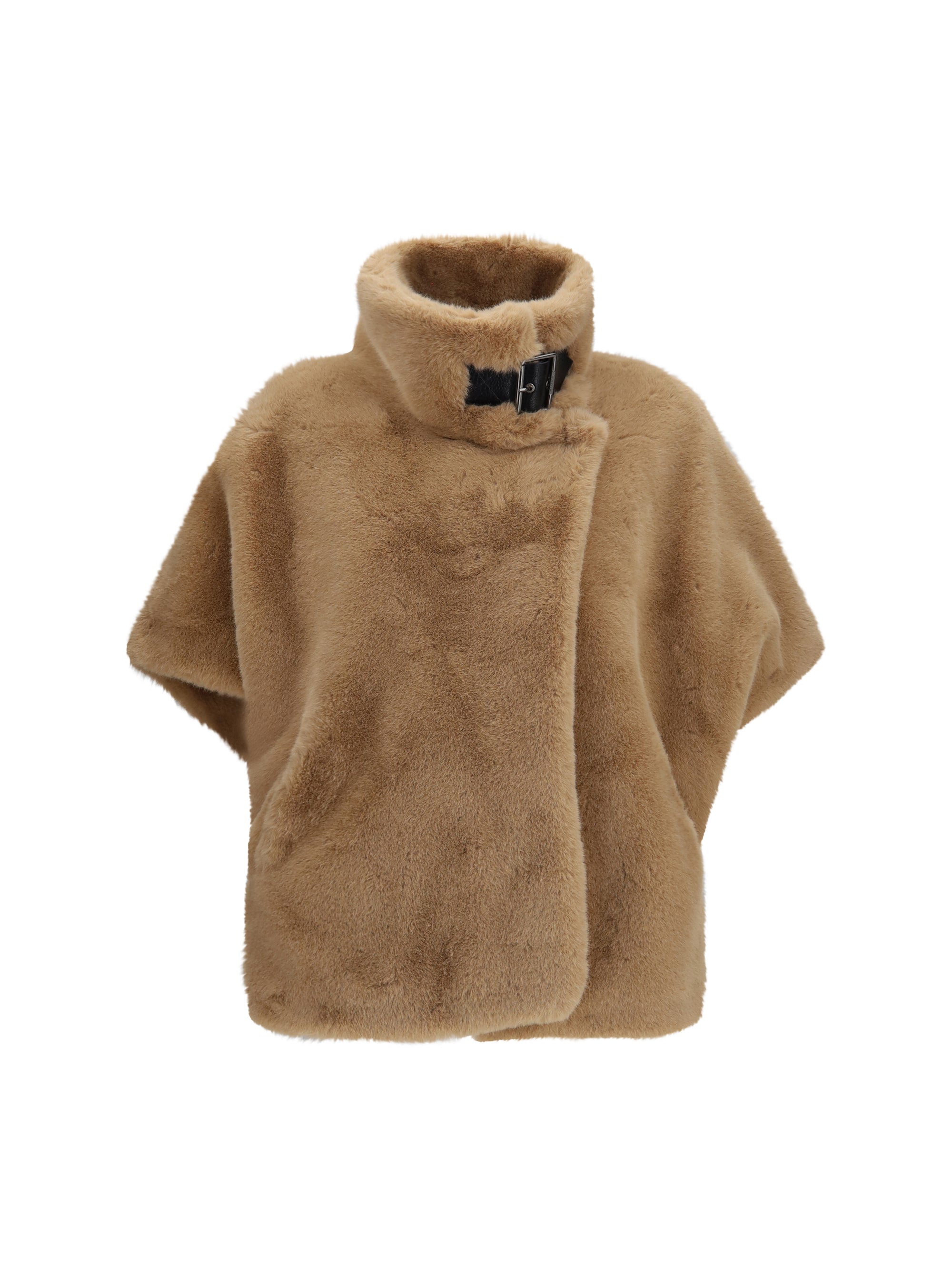 Pinko Faux Fur with Buckle Collar Jacket — Beige