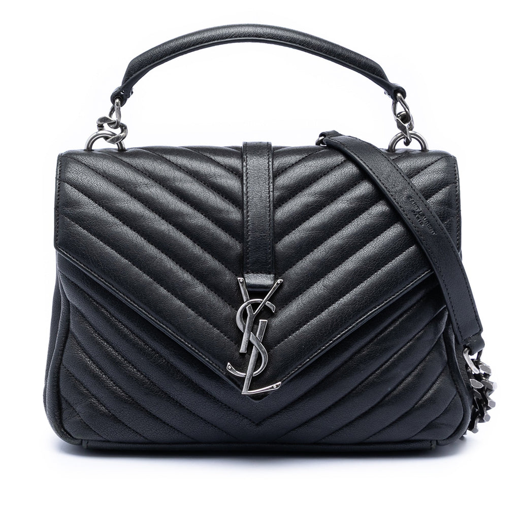 Medium Chevron Sheepskin Monogram College Satchel