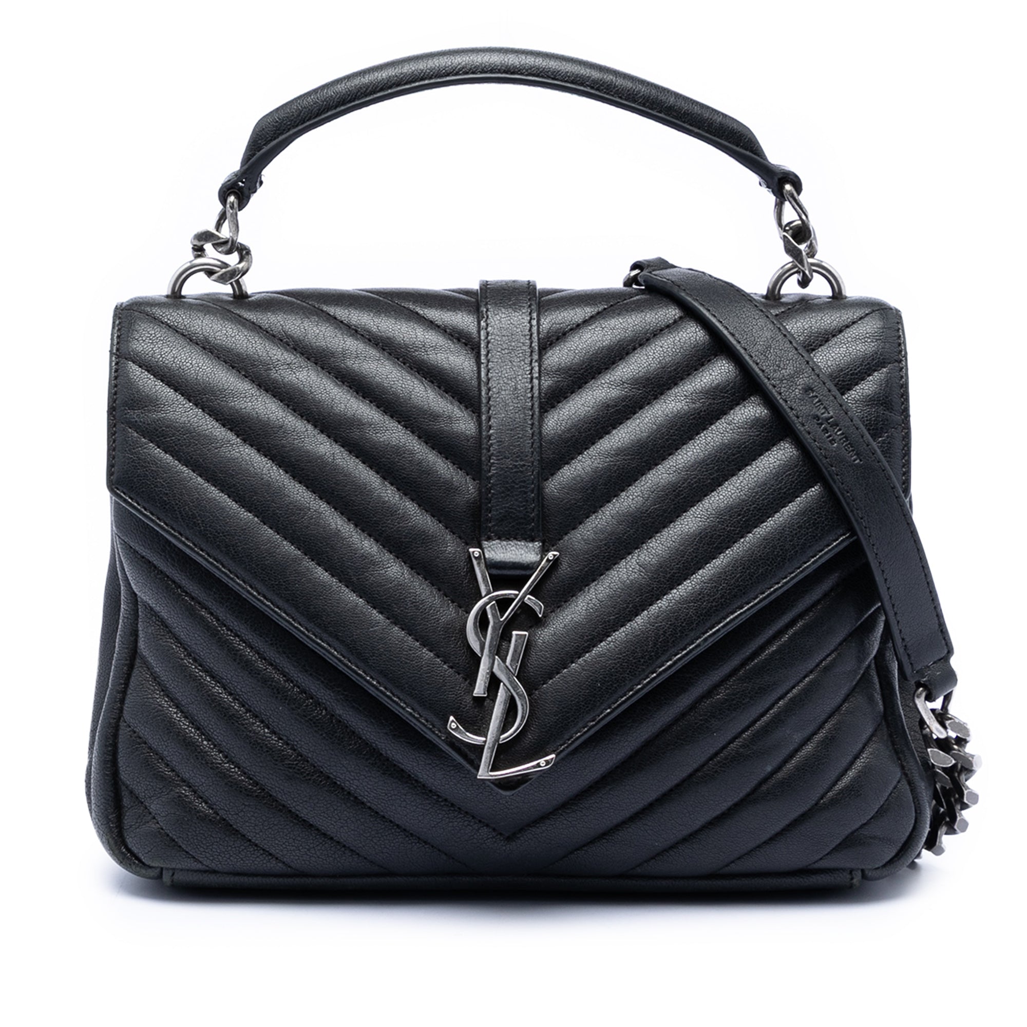 Medium Chevron Sheepskin Monogram College Satchel