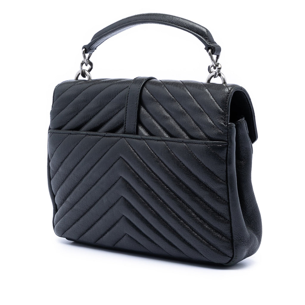 Medium Chevron Sheepskin Monogram College Satchel