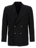 Etro Check Double-Breasted Wool Blazer — Black
