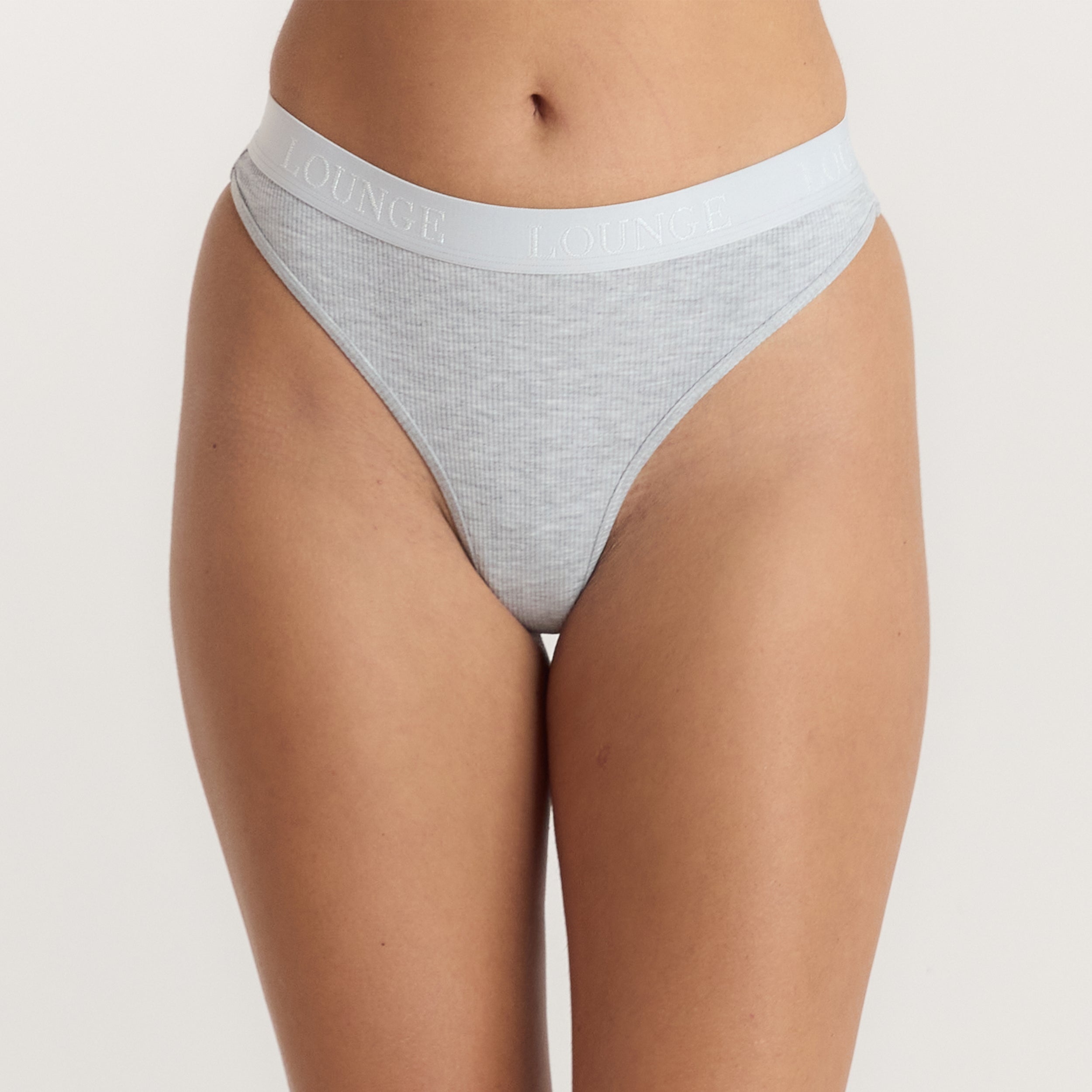 Lounge Underwear Soft Ribbed Thong - Grey Marl