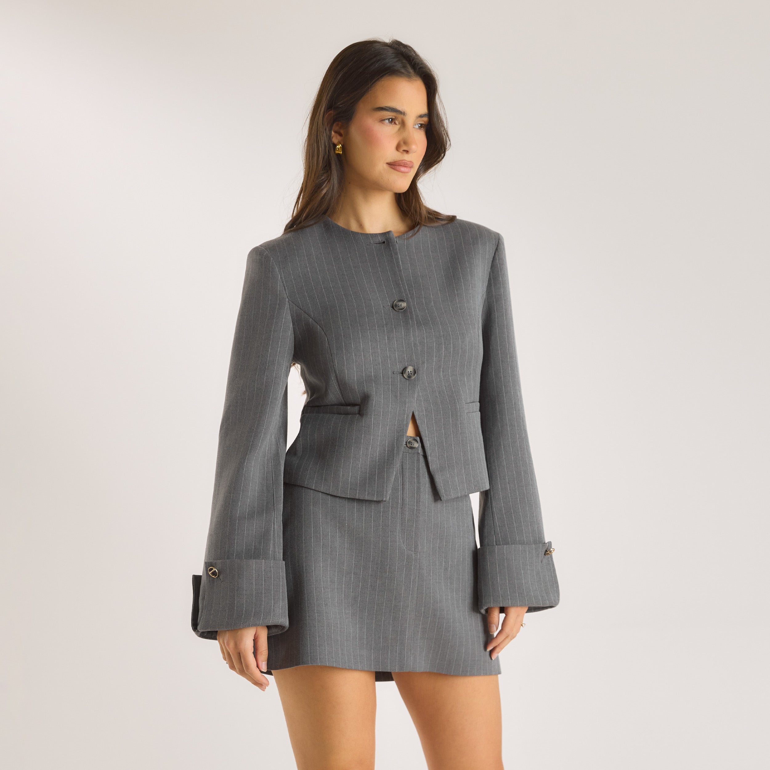 Lounge Underwear Structured Jacket - Grey Pinstripe
