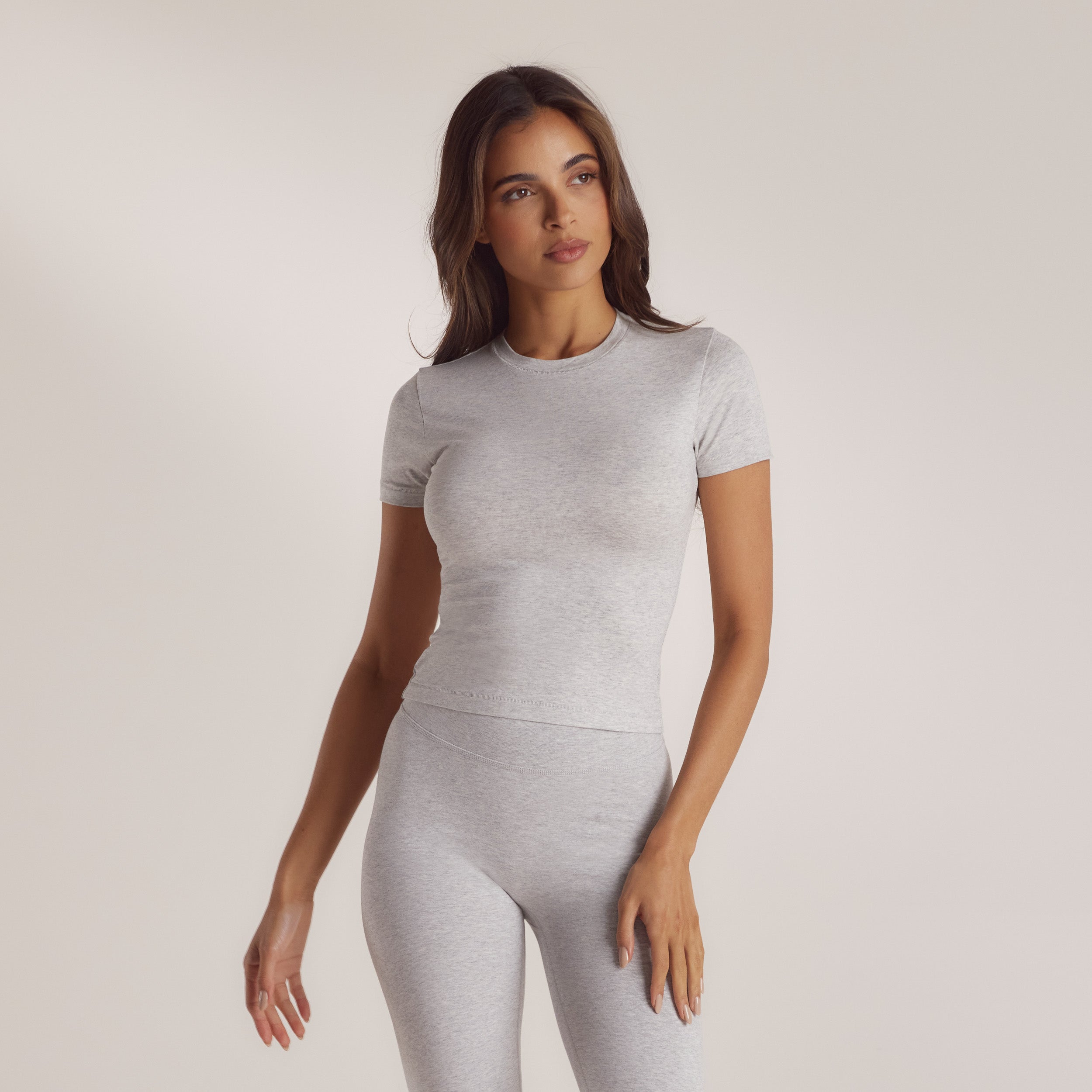 Lounge Underwear Cotton Blend Short Sleeve Top - Grey Marl