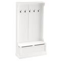 3-in-1 Entryway Bench, Coat Rack, Hall Tree, Shoe Storage & 5 Hooks, Cream White