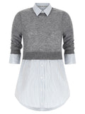 Alexander Wang Hybrid Knit-and-Striped Shirt — Gray