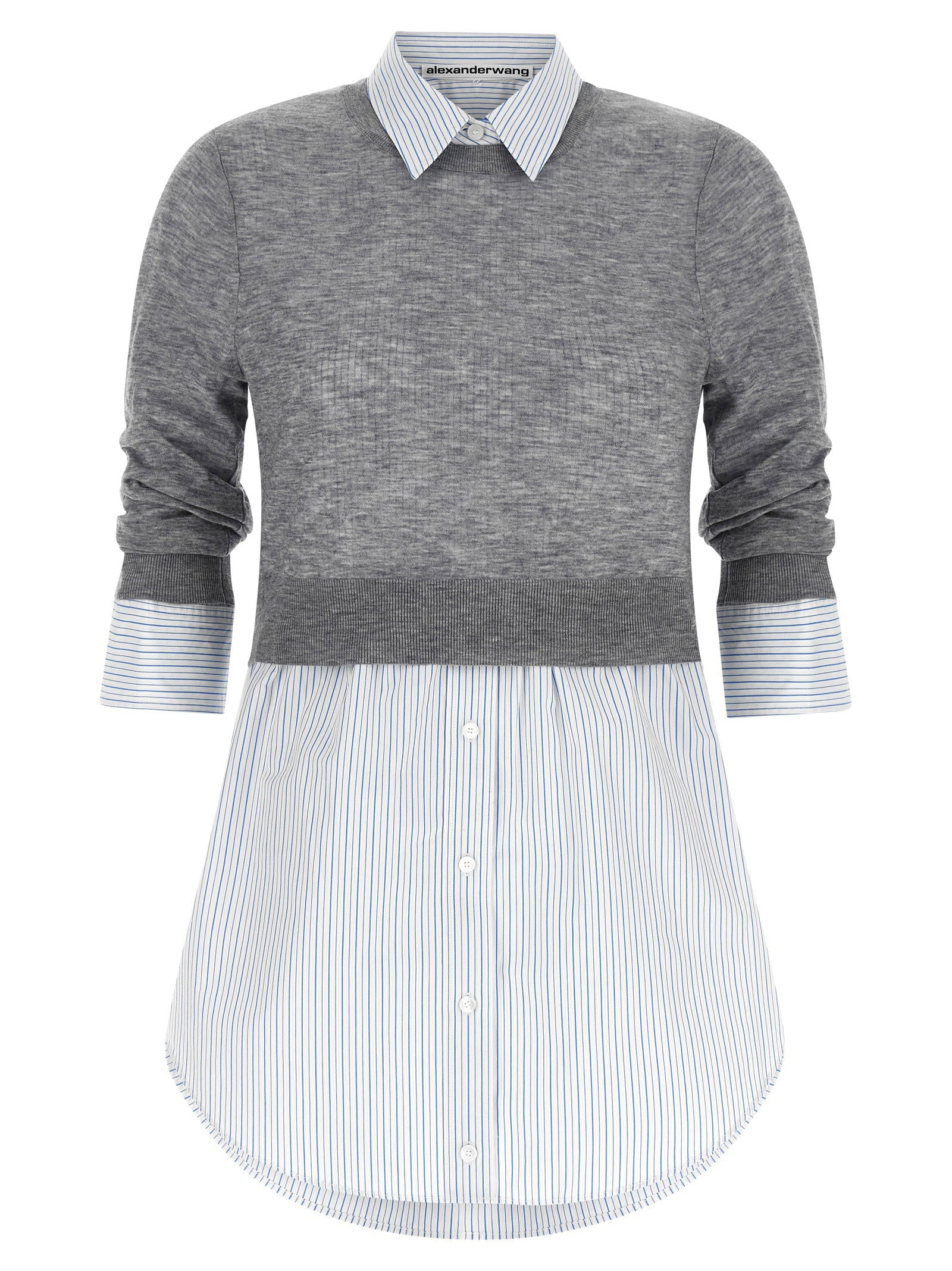 Alexander Wang Hybrid Knit-and-Striped Shirt — Gray