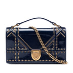 Patent Studded Diorama Top Handle Wallet on Chain