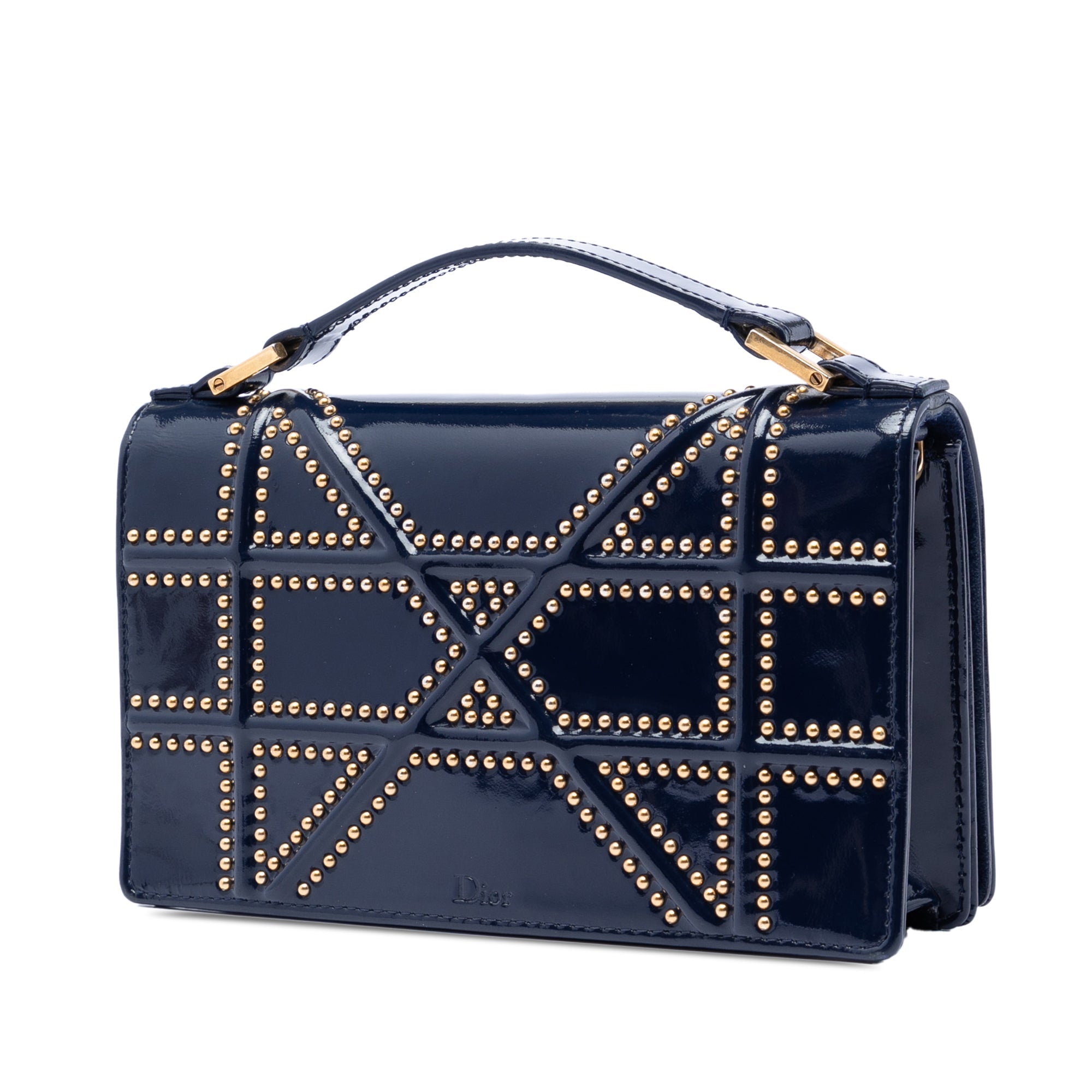 Patent Studded Diorama Top Handle Wallet on Chain