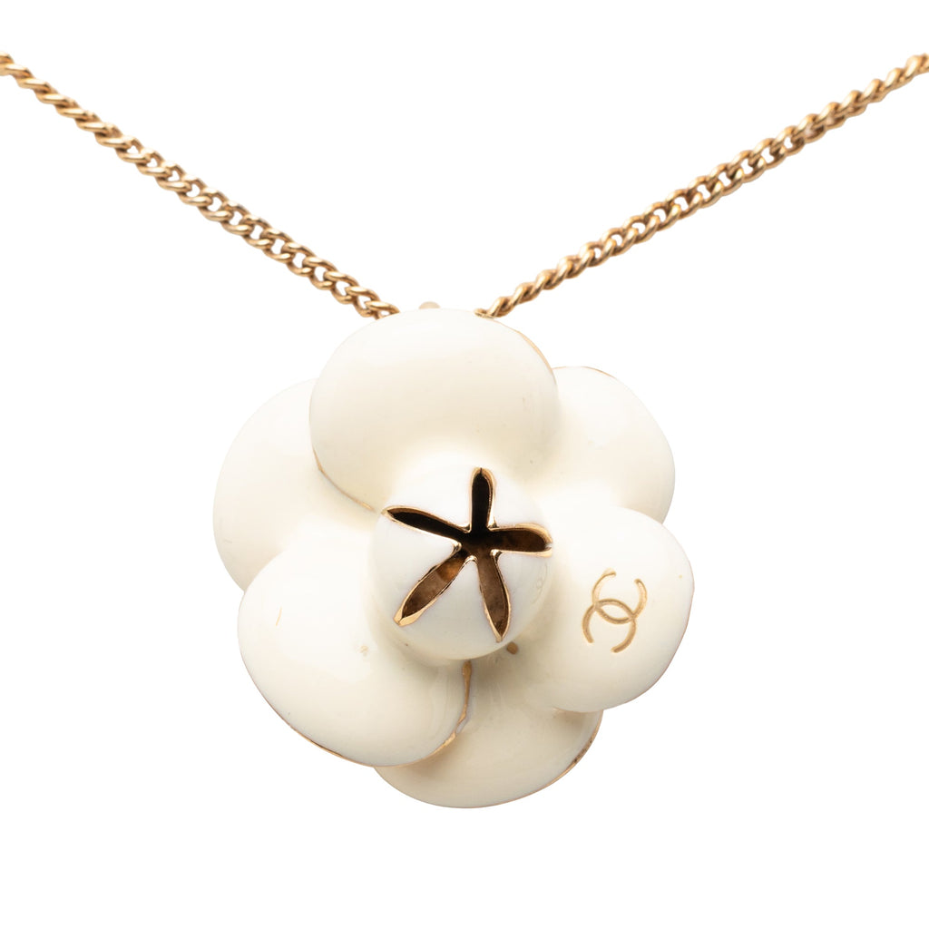 CC Enamel Camellia Pendant Necklace