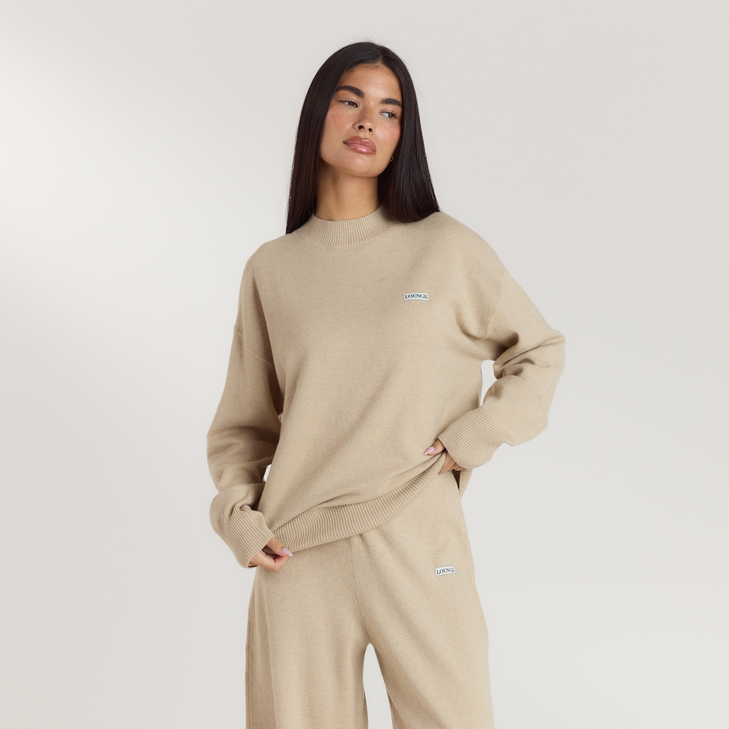 Lounge Underwear Cuffed Crew Neck Knitted Jumper - Oatmeal Marl