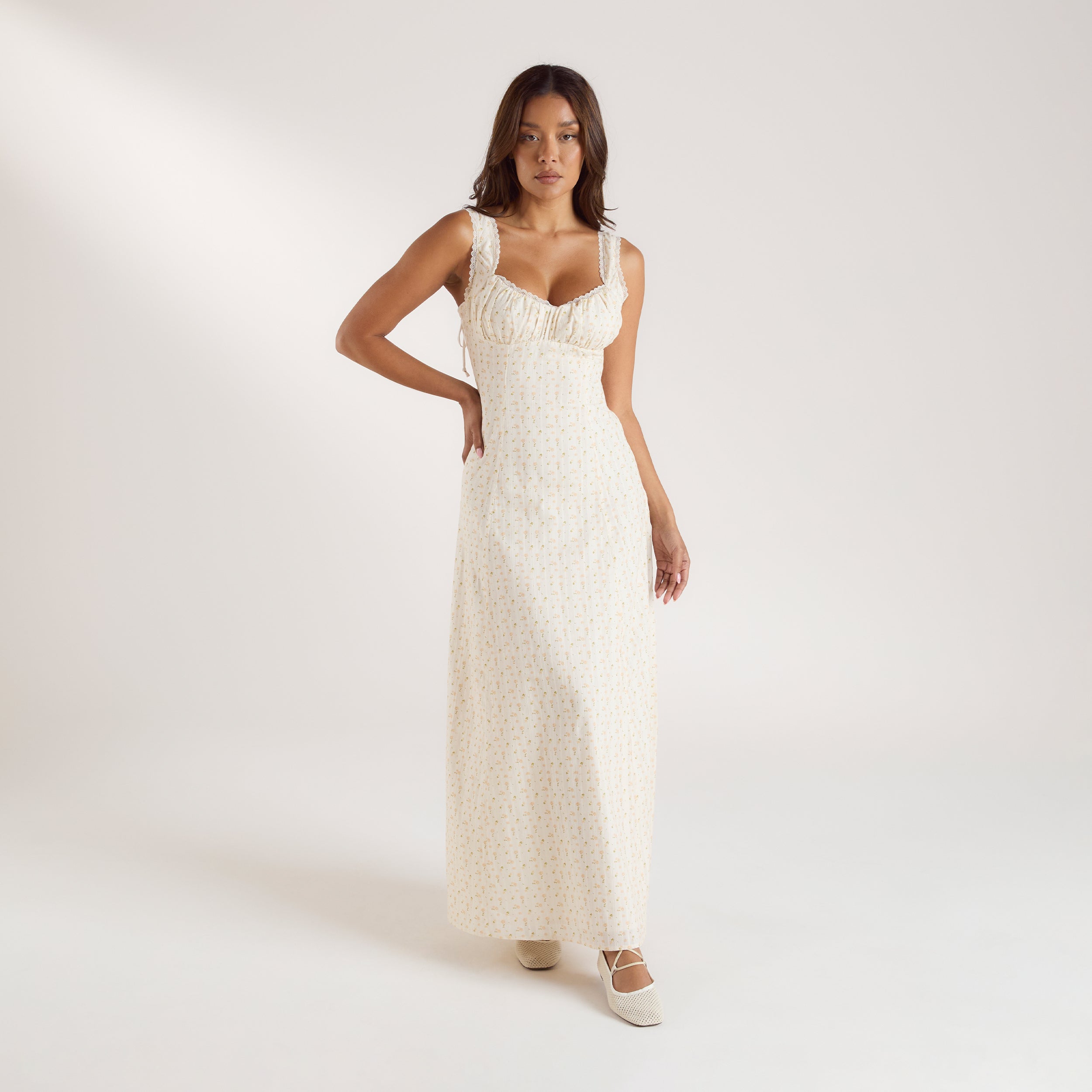 Lounge Underwear Corset Back Maxi Dress - Peach Floral