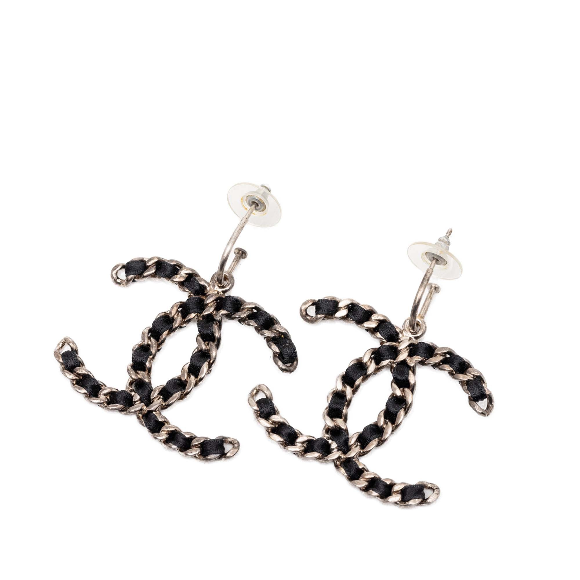 CC Gold Plated Woven Chain Drop Hoop Push Back Earrings
