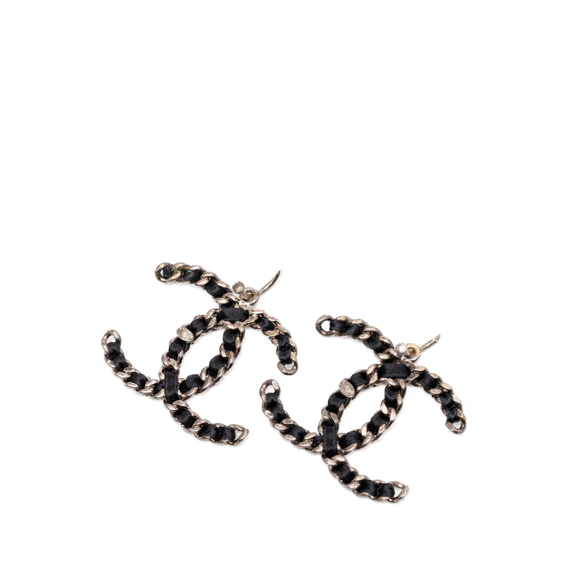 CC Gold Plated Woven Chain Drop Hoop Push Back Earrings