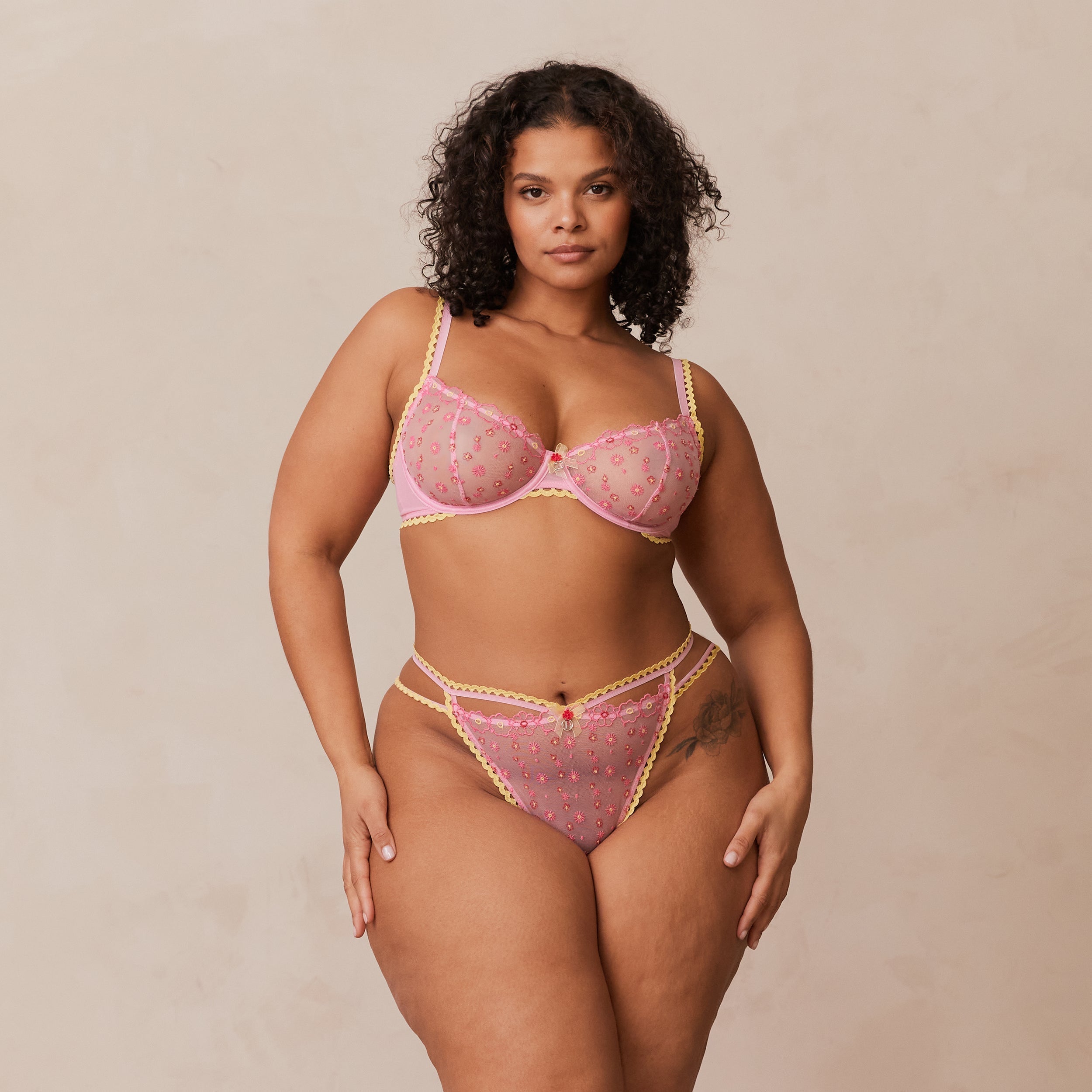 Lounge Underwear Daisy Embroidered Balcony Bra  - Pink