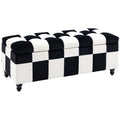 Velvet Storage Ottoman, Button-tufted Footstool Box with Lid, 114 x 47 x 47cm, White and Black