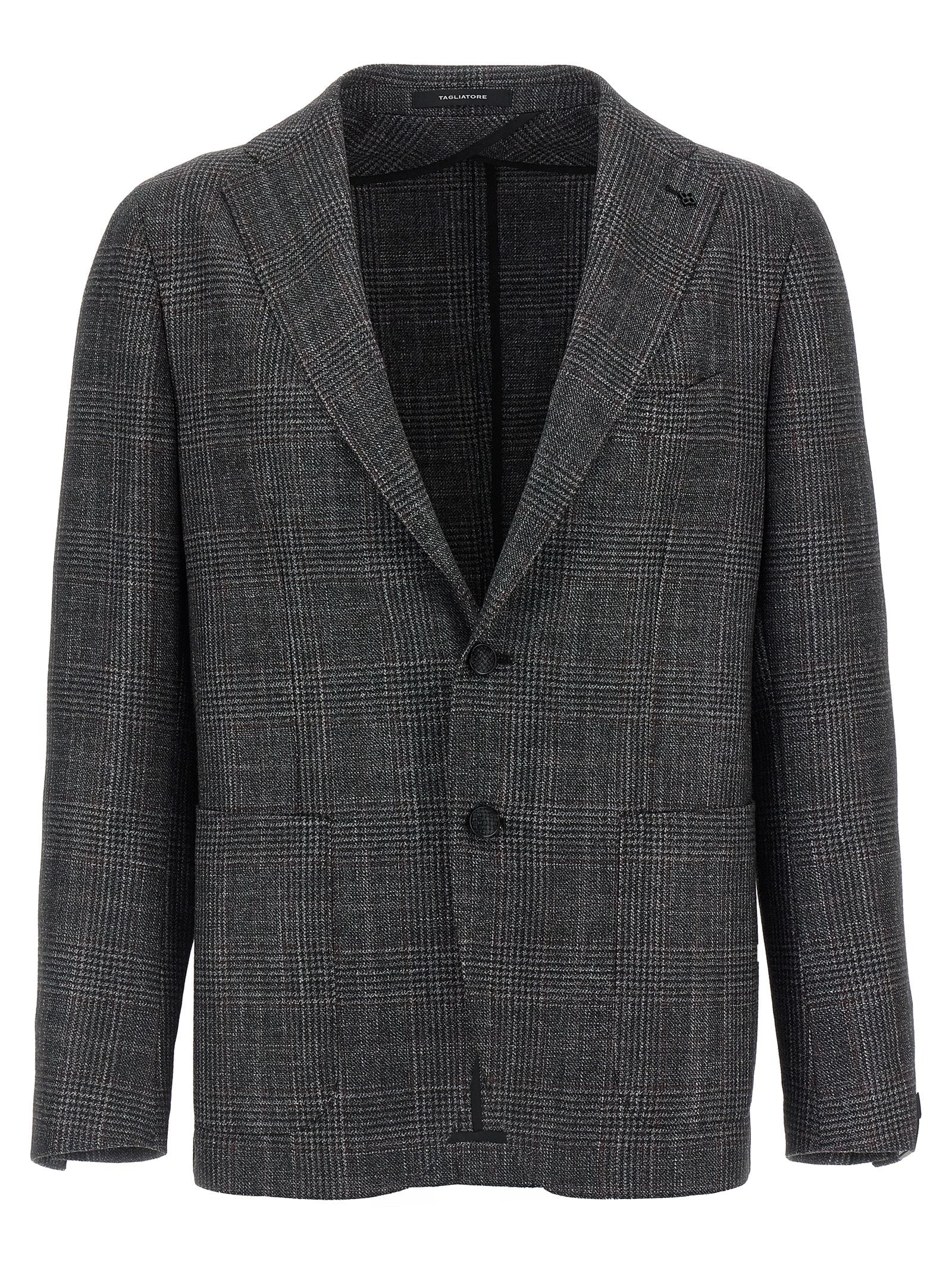 Tagliatore Check-Patterned Virgin Wool Blend Blazer — grey