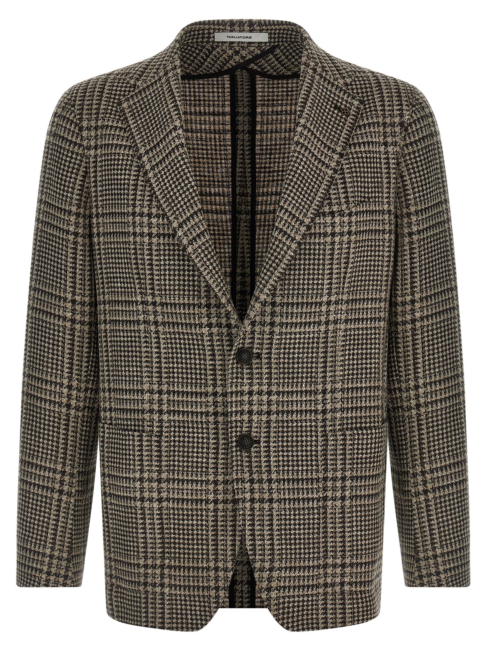 Tagliatore Houndstooth Wool-Silk Blend Blazer — Black