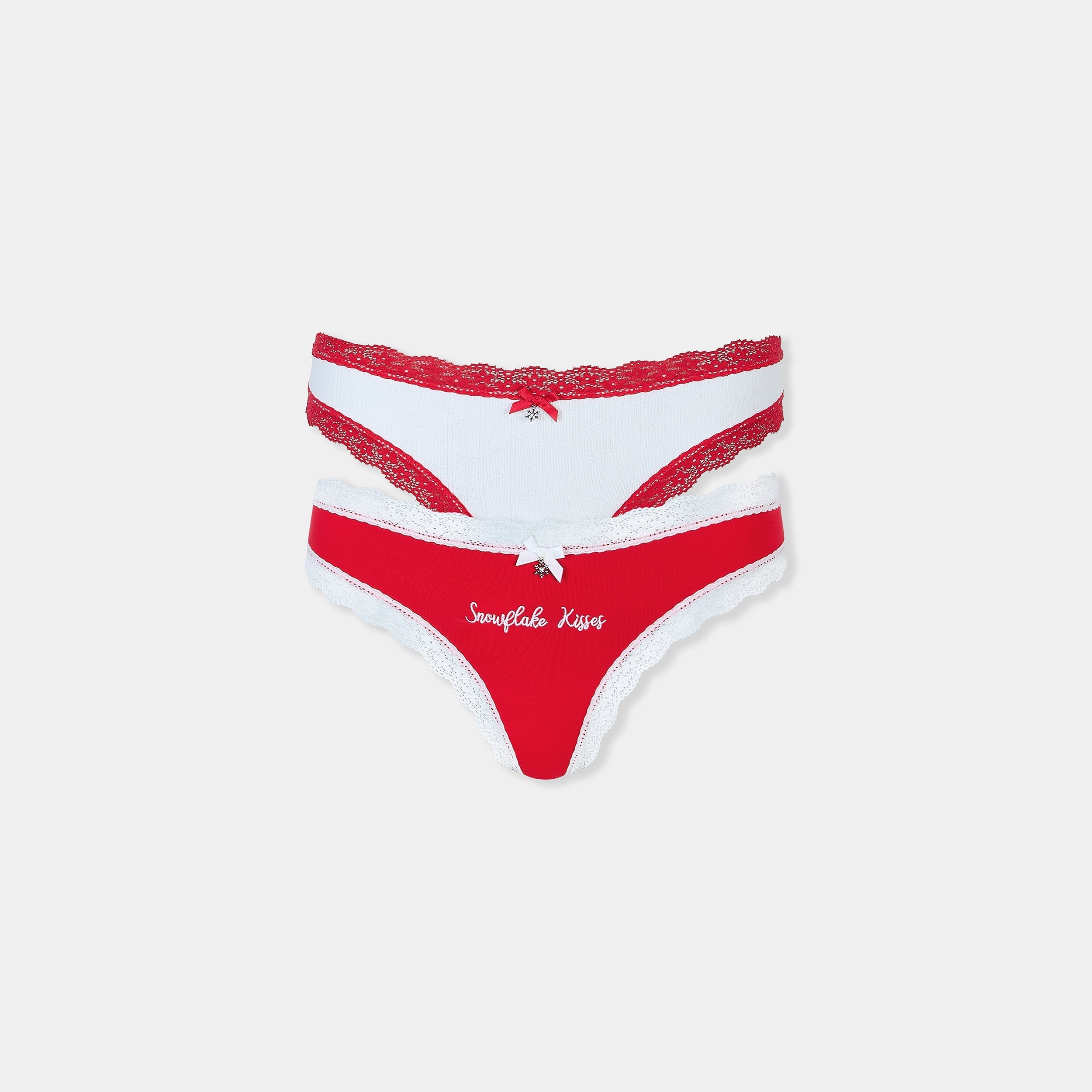 Lounge Underwear Snowflake Thongs (2-Pack) - Red/White