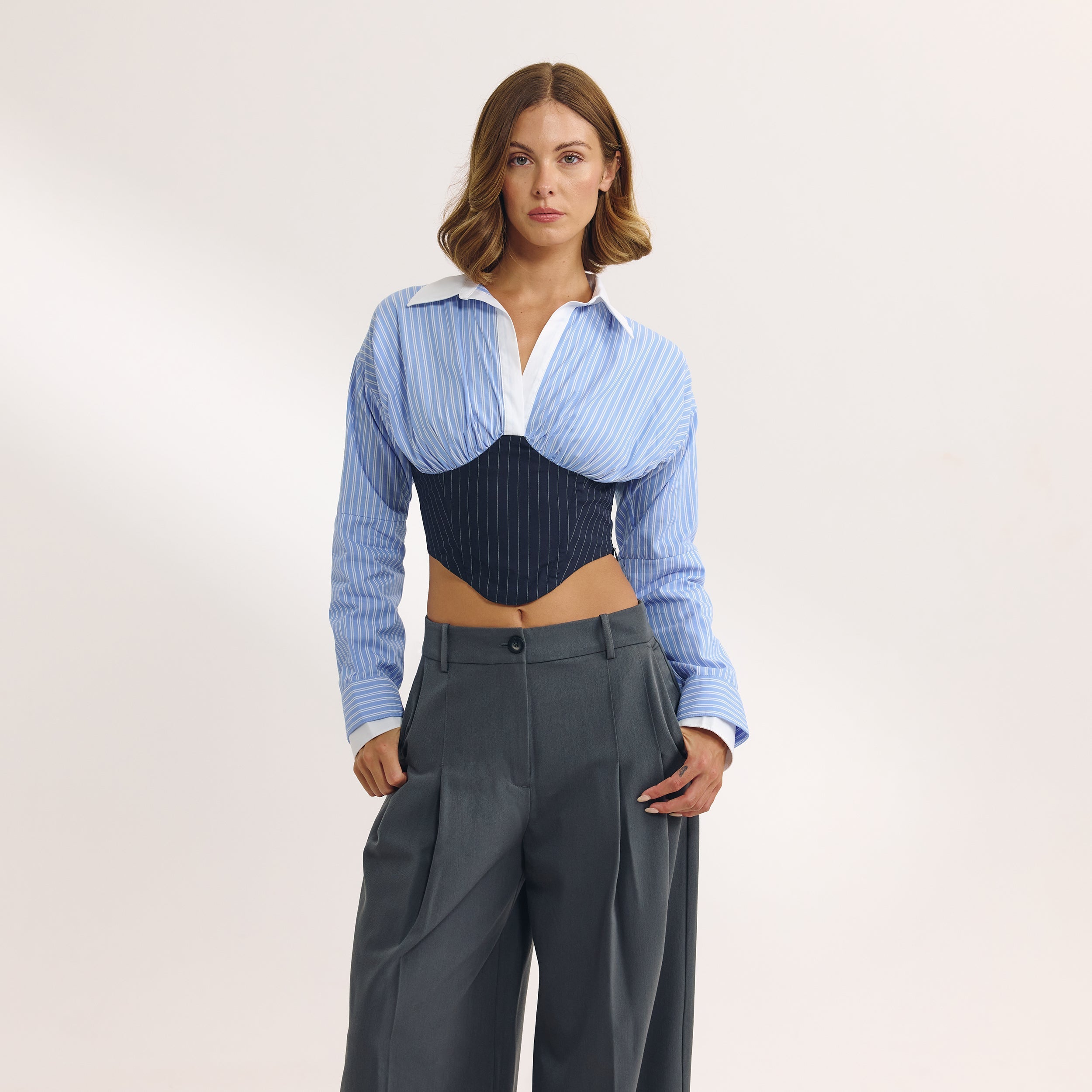 Lounge Underwear Long-Sleeved Corset Shirt - Blue