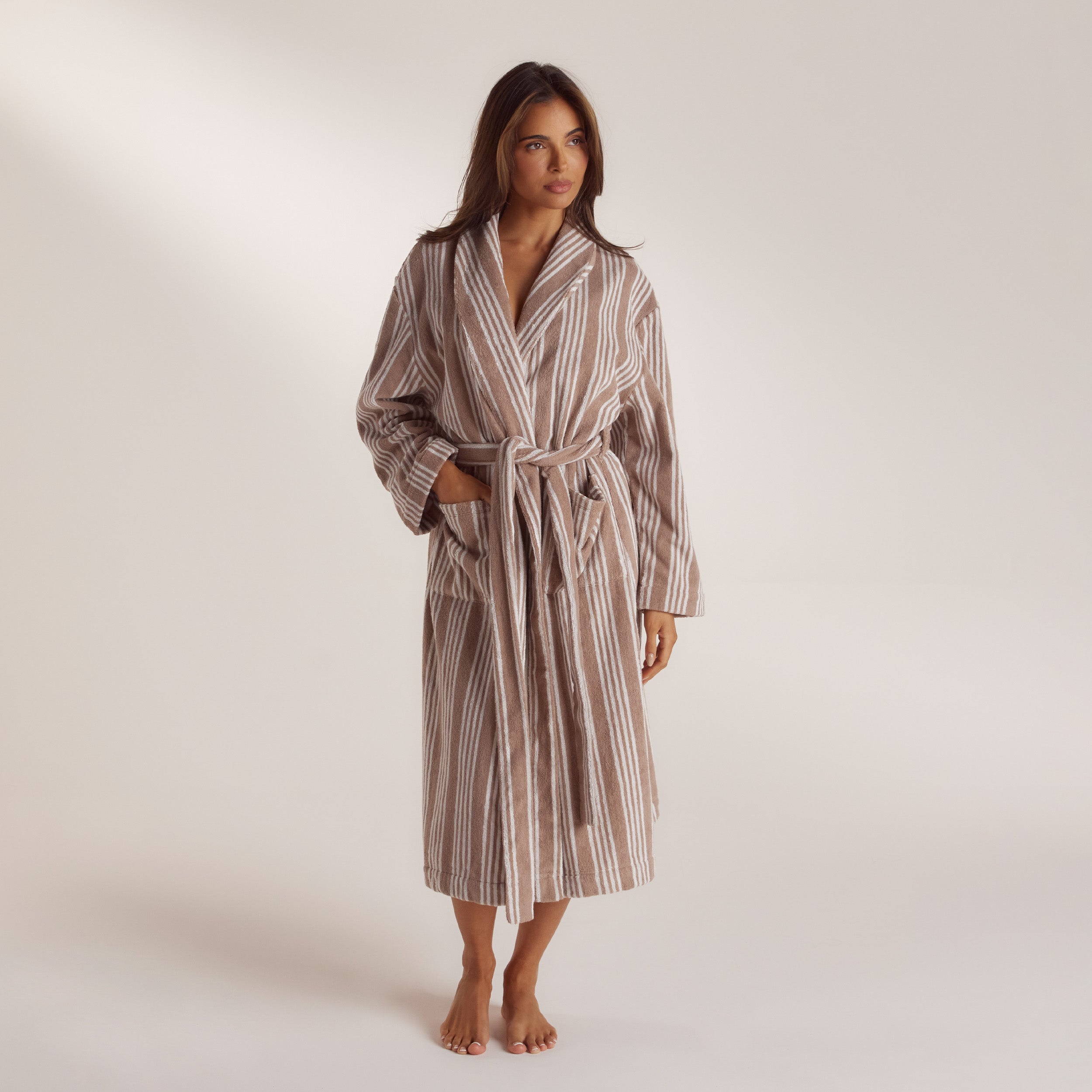 Lounge Underwear Towelling Dressing Gown - Striped Malt