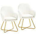 Modern Dining Chair Set of 2, Sherpa Fleece Armchair with Padded Seat, Cream White