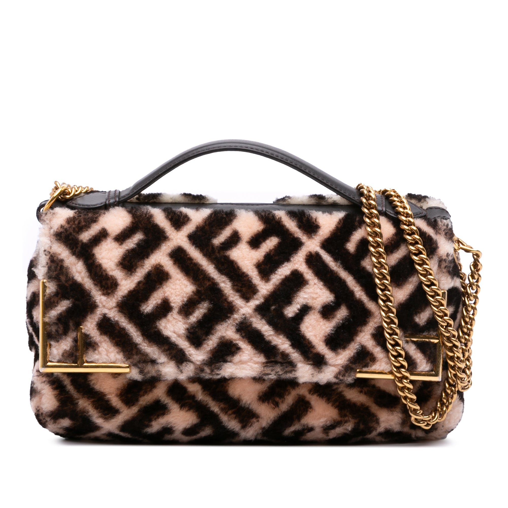 Zucca Shearling Double F Baguette Satchel