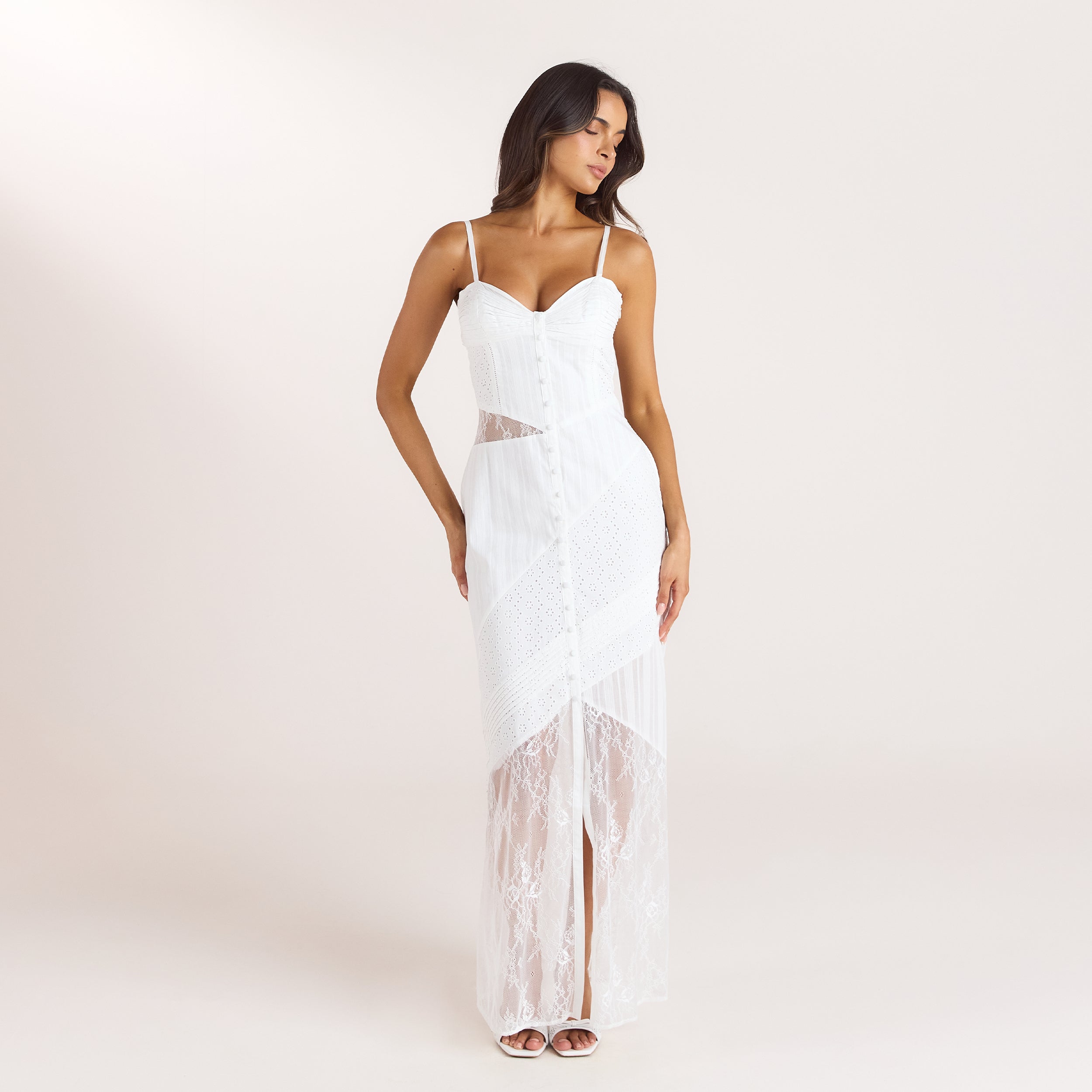 Lounge Underwear Broderie & Lace Maxi Dress - White