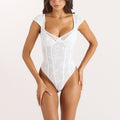 Lounge Underwear Cap-Sleeve Lace Bodysuit - White