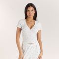 Lounge Underwear Ribbed Short-Sleeve Pyjama Top - White Floral