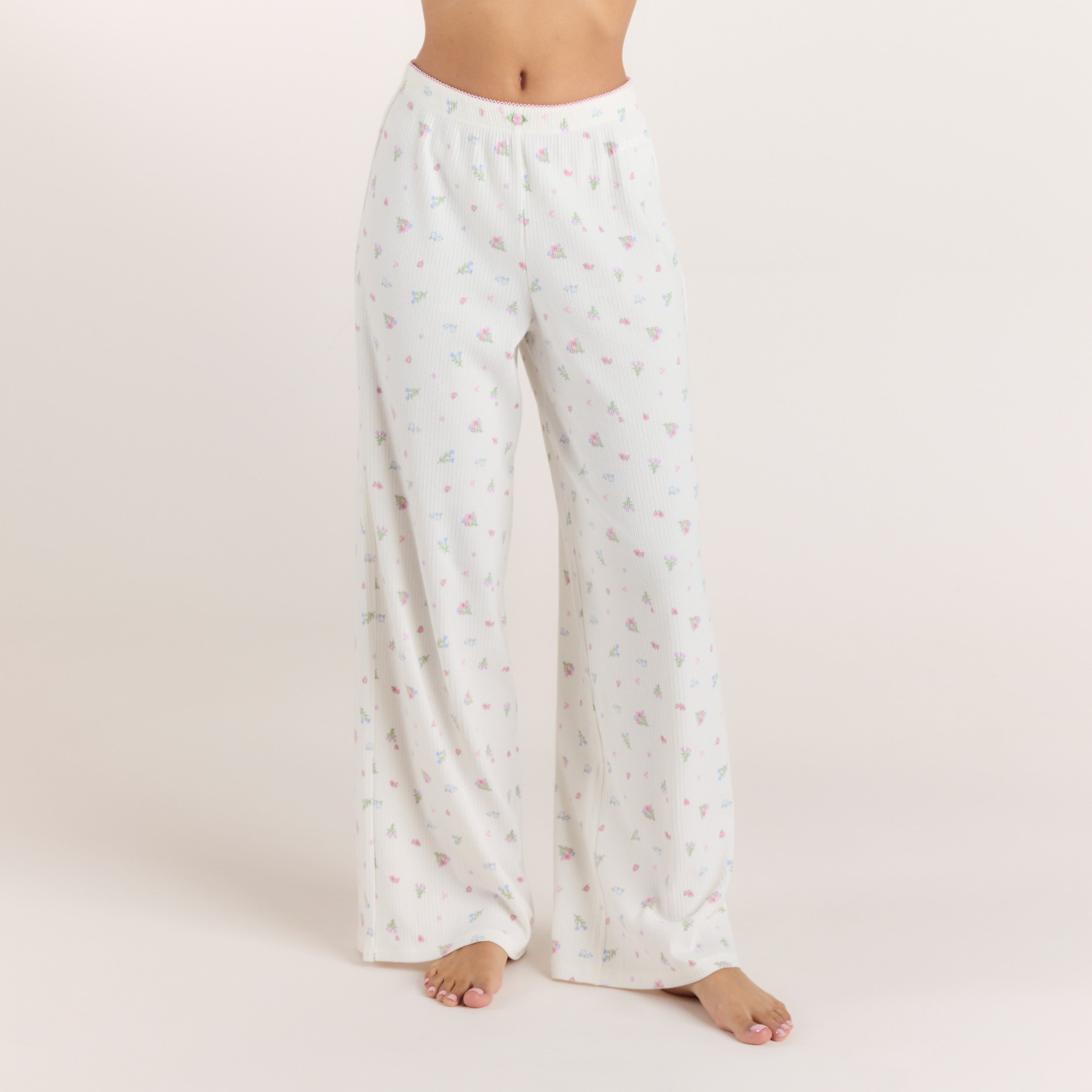 Lounge Underwear Ribbed Pyjama Bottoms - White Floral