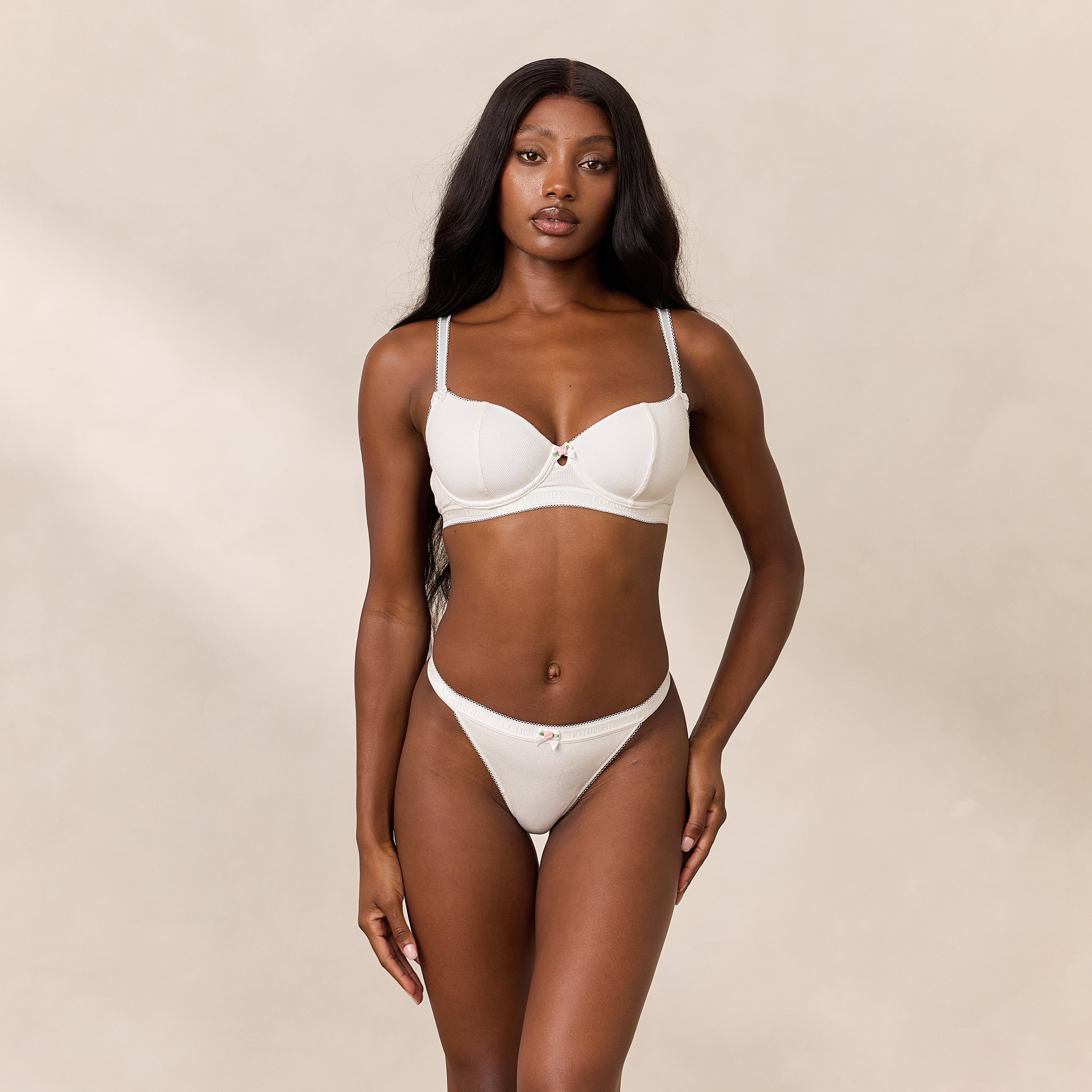 Lounge Underwear Rosebud Ribbed Balcony Bra - White