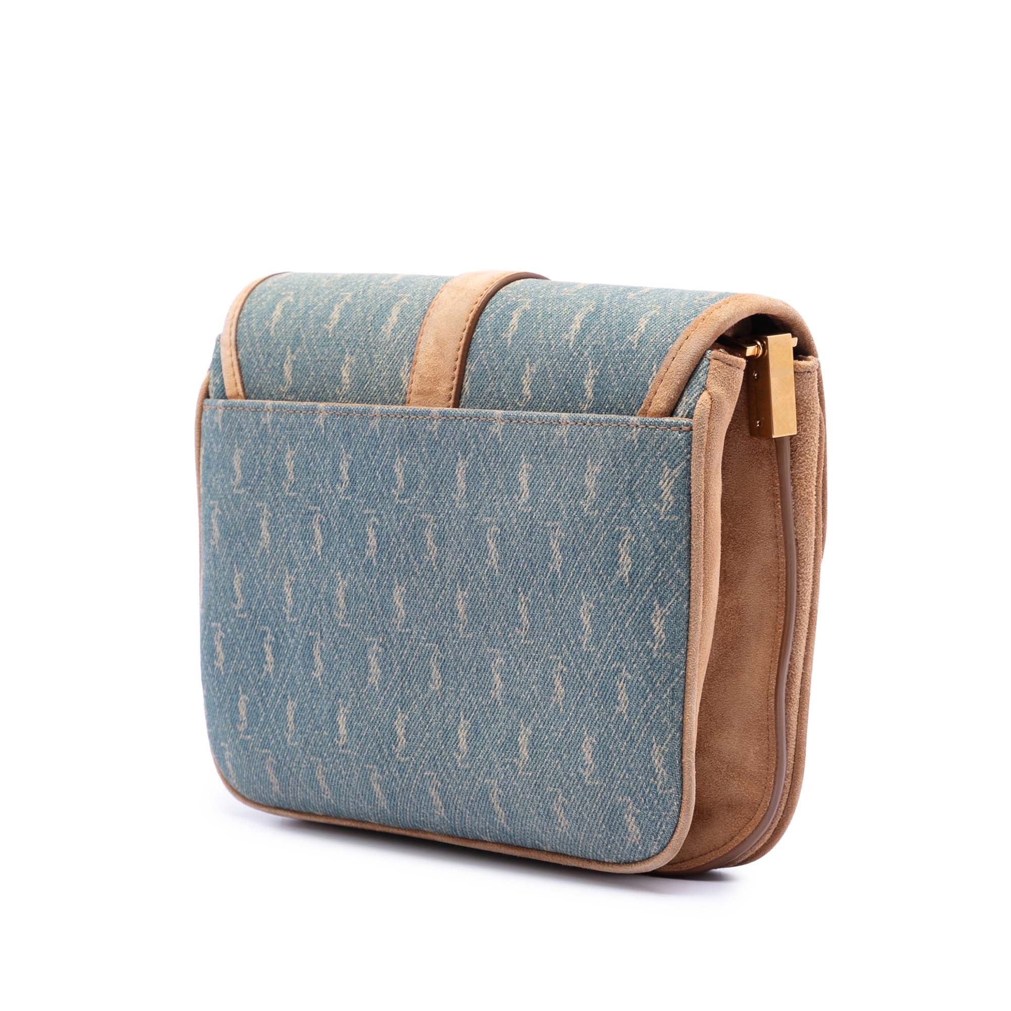 Suede Trimmed Denim Monogram Allover Crossbody