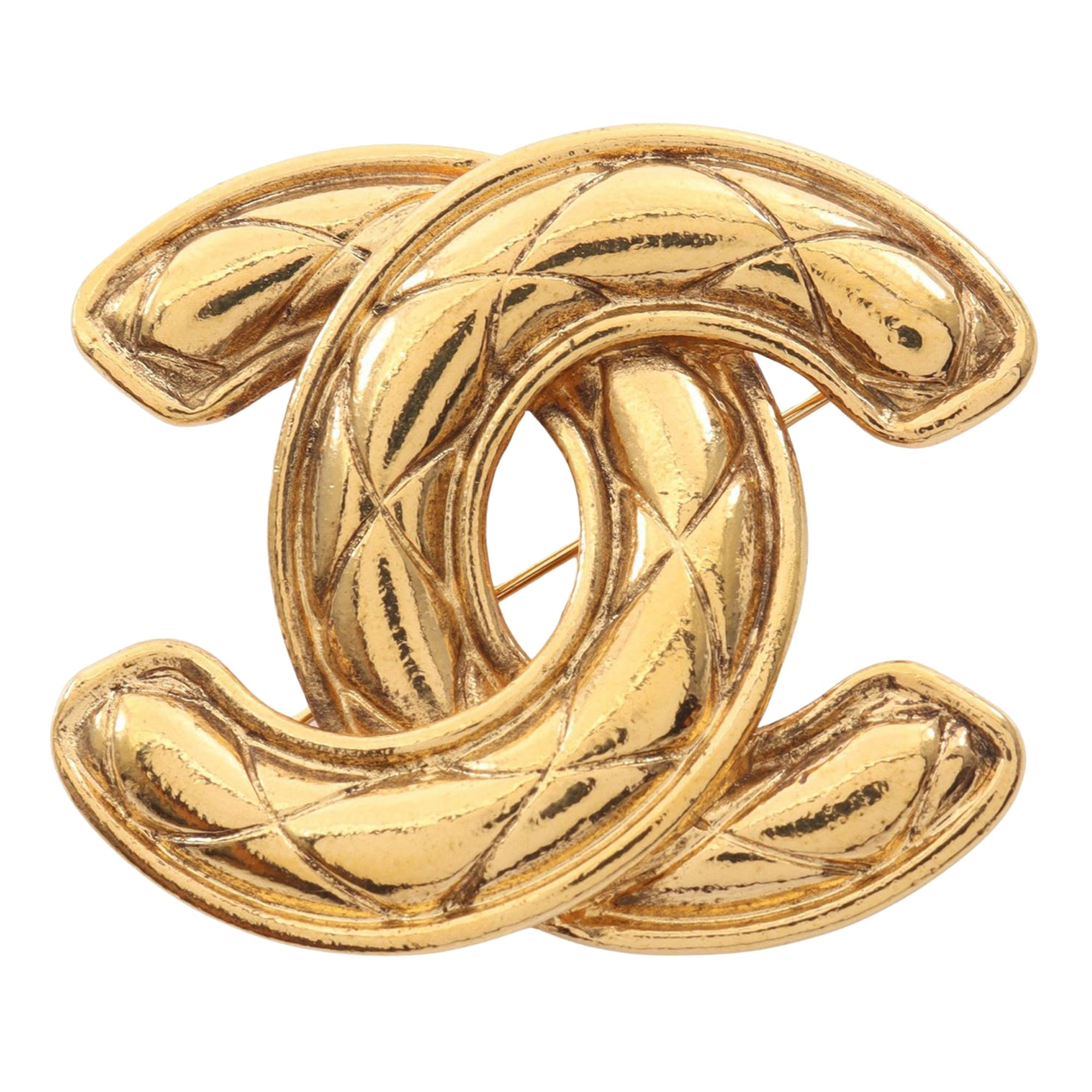 Gold Plated Quilted CC Brooch