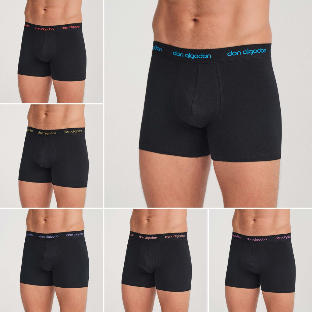 Don Algodon | Pack 6 Boxers para Hombre | Negros con Cintura a Colores | Transpirables