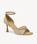 RaffiaGleam Ankle Strap Round Toe Heeled Sandal - Apricot / US 6 | EU 36.5 | UK 4
